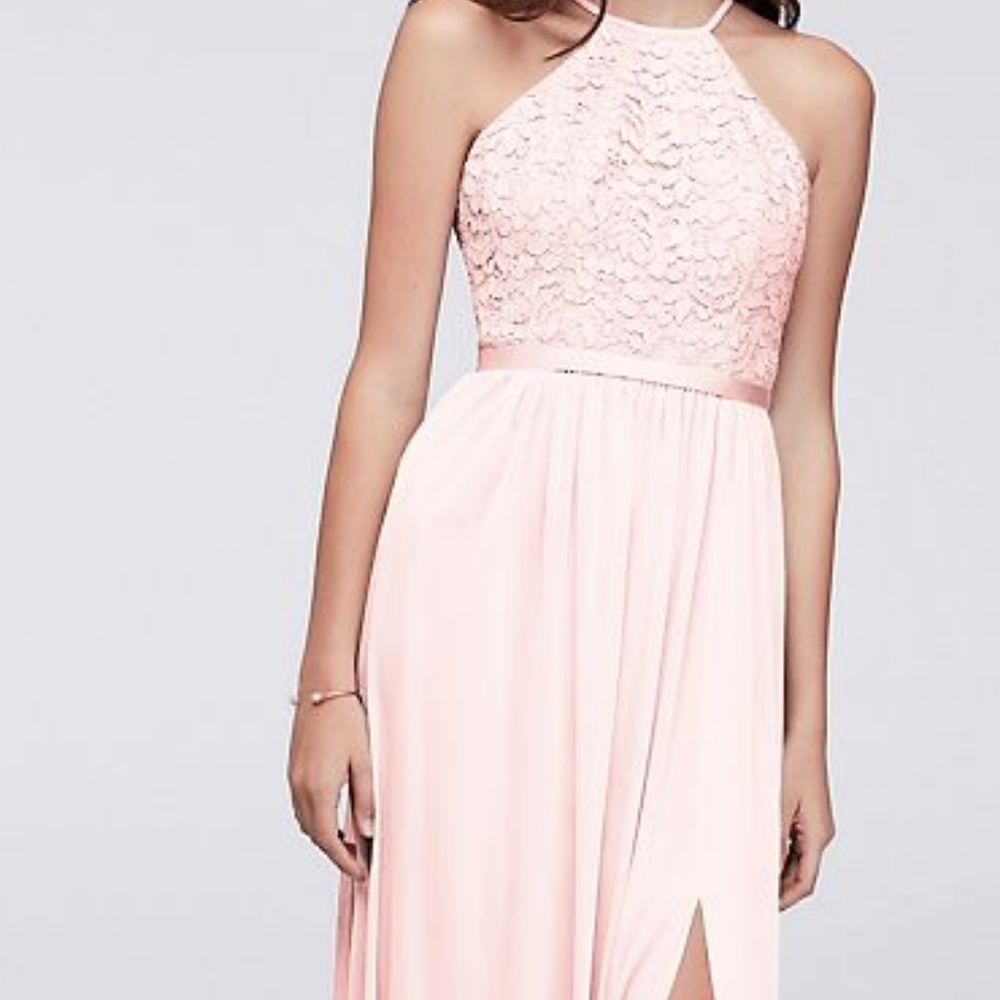 David's Bridal Open-Back Lace and Mesh-Petal